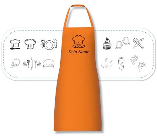 my STITCHERY Schürze personalisiert mit Motiv & Wunschtext bestickt - Individuell personalisierte Kochschürze aus hochwertiger Baumwolle als besonderes Geschenk (Orange)