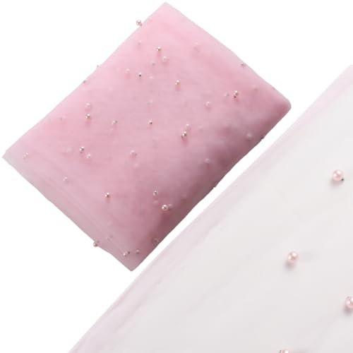 GORGECRAFT Nappe de Table en Maille Rose de 1.6x2m Voile de Mariée Rougissant Tissu en Dentelle de Tulle Perlé Décorations D'Arche de Mariage Couvertures en Mousseline pour Fête d'anniversaire