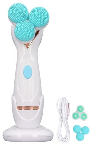 Brosse électrique de Nettoyage du Visage avec 3 Têtes de Brosse, Brosse Exfoliante électrique pour Le Visage, épurateur de Visage en Silicone Rechargeable par USB, Nettoyant (Blue)