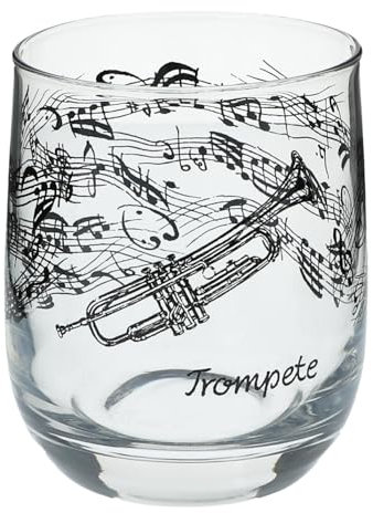 Glas mit Instrumenten und musikalischen Motiven, schwarzer Druck (Trompete), 200 ml