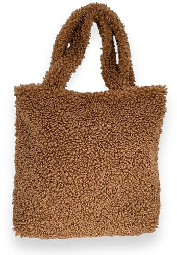 Ziona Teddyfell Umhängetasche Plüsch Shopper Fell Beutel Handtasche Damen Flauschige Schultertasche Einkaufstasche (Braun)