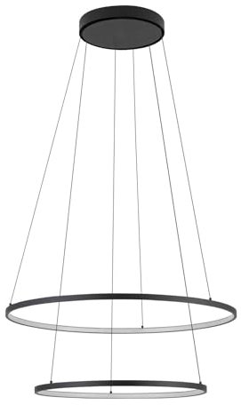 Licht-Erlebnisse LED Ring Kronleuchter 2 Ringe Schwarz 3000 K 1200 lm Metall warmweiß hell Modern Pendelleuchte Esszimmer Wohnzimmer
