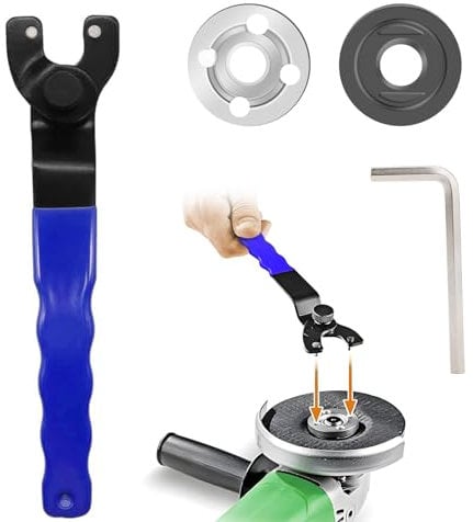 Universal Angle Grinder Spanner - Adjustable Wrench Repair Tool with Allen Key Fitting - Durable Carbon Steel Home Spanner for 4''-9'' Angle Grinder Polisher, Blue