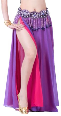 Disimlarl Dancewear - Gonna lunga in chiffon per danza del ventre con spacco laterale, Viola Fucsia, Taglia unica