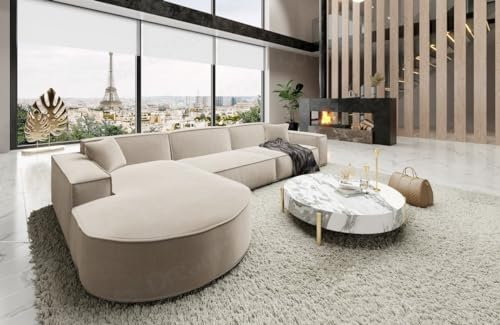 Ecksofa Alegranza Kurze L Form Designersofa Stoffsofa in Samt Sofa in Stoff (Beige, Ottomane Links)