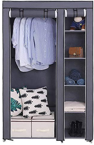 ROEYOO Foldable Closet for Clothes, Portable Wardrobe Single Fabric Wardrobe Cupboard Clothes Storage Organizer with Hanging Rail (Grey)