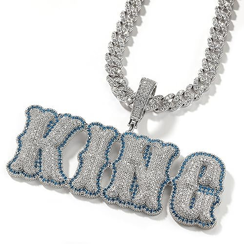 Vlagots Custom Letter Chain für Männer benutzerdefinierte Iced Out Name Halskette Bubble Letter Halskette Personalisierte Hip Hop Namensschild Halskette mit Seilkette für Männer Frauen Rapper