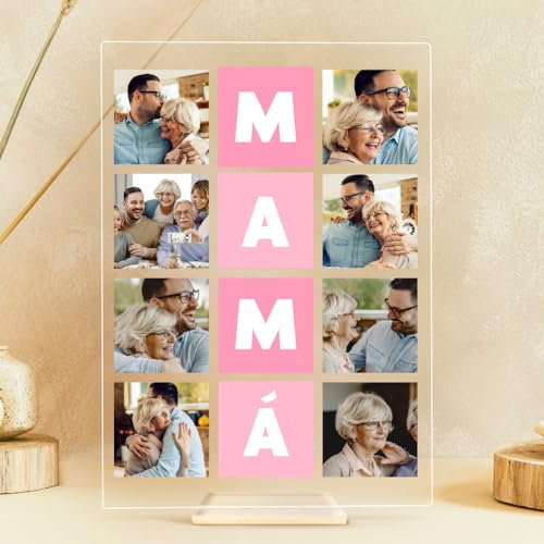 Transparent Gift Placa Personalizada con Ocho Fotos Mamá Cubos Rosas. Regalos Día de la Madre. Regalos Originales para Mujer. Regalos para Madres. Regalos de Cumpleaños para Mujer. Placa Metacrilato