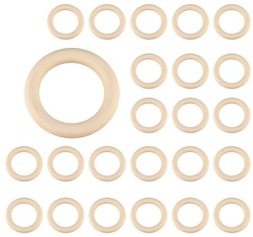 Anseom 24 Stücke Holzringe zum Basteln Unbehandelter Holz Makramee Ringe Baby Kinderkrankheiten Ringe für DIY Anhänger Bastelring Schmuckherstellung 70mm