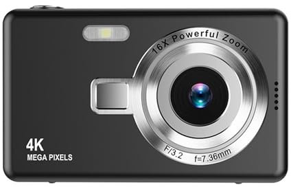 Digitalkamera, 12 MP, 1080P, 16-facher Digitalzoom, Autofokus, Vedio-Kamera mit 2,4-Zoll-Bildschirm, Kompakte Anti-Shake-Vlogging-Kamera für Studenten und Kinder (Black)