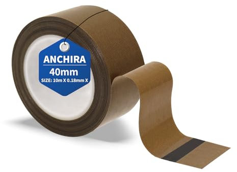 Anchira Teflonband Selbstklebend 40 mm x 10 m, Teflon Klebeband für Vakuumiermaschine, Hochtemperaturband, Teflonband Hitzebeständig bis 300℃, PTFE Band für Handversiegelung Impulsversiegelung