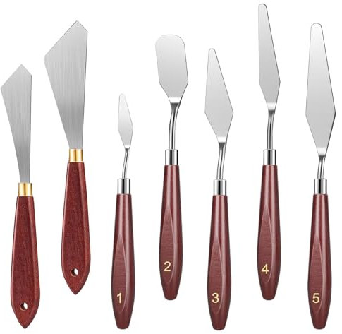 HYMAIPROSPERITY 7Pcs Multifunctional Painting Knife Set - Ergonomical Hybrid Spatula Stainless Steel Knives for Artist Oil & Mini Rock Painting