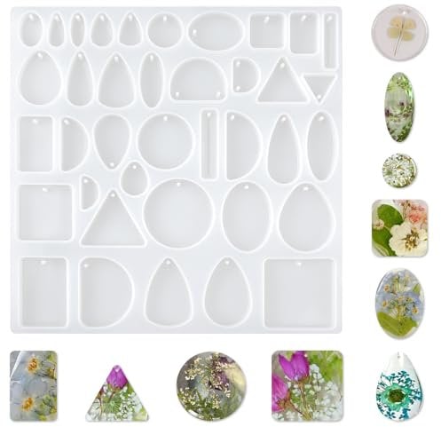 Epoxy Resin Moulds Silicone Jewelry Molds With Hole, DIY Jewellery UV Resin Moulds for Making Earrings Pendants Keychain