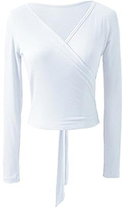 Sportlicher Tanz-Body Frauen Mädchen Ballett Trikots Mantel Wrap Tops Langarm Ballett Tanz Gymnastik Overall Pullover Spitze-up Warm Up Cardigan Ballett Tanz Trikots(Ivory,M)
