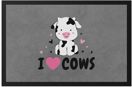 Hey!Print I Love Cows Fußmatte Kuh-Fans Kuh-Liebhaber Milchkuh Landwirt Geschenkidee
