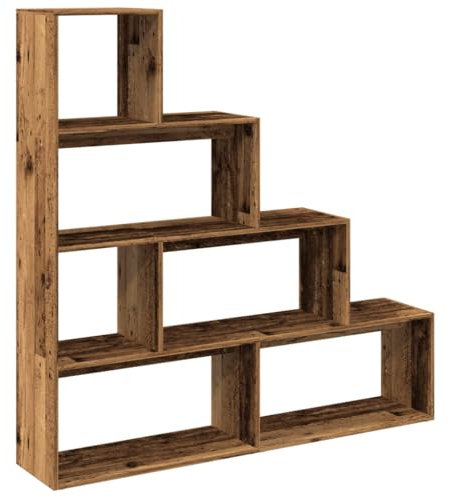 vidaXL Raumteiler Bücherregal 4 Stufen, Standregal Treppenregal für Wohnzimmer Schlafzimmer Büro, Stufenregal Regal, Altholz-Optik Holzwerkstoff