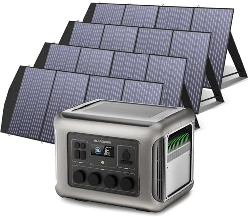 ALLPOWERS R2500 Power Station 2016Wh con 4 Pannelli Solari da 200W, 4 Uscite AC da 2500W (Picco 4000W) Generatore Solare, 0-80% in 1ora, UPS, Stazione di Alimentazione per Interruzioni di Corrente