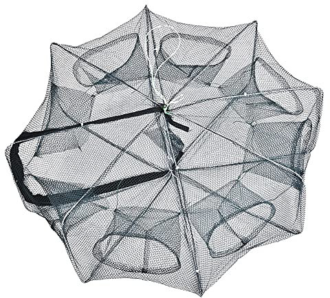 Baxnore Portable Folding Opening Type Fishing Net, Nylon Steel Wire Fishing Trap Cast Dip Cage, Lightweight Foldable Fishing Trap Net Trap for Fishing (8 Hole)