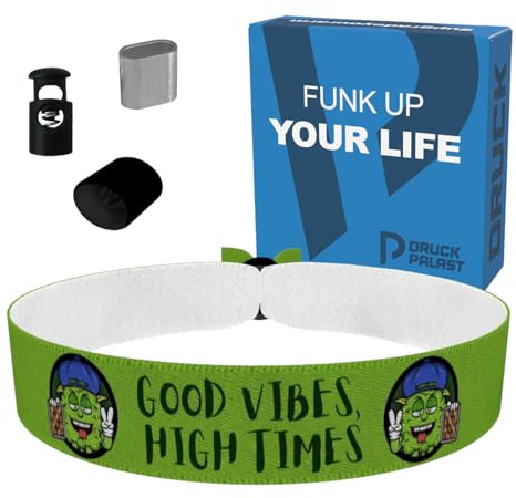 Good Vibes High Times Stoffarmband - Wasserfestes Satin Armband - Trippy Weed Stoffarmband - Festival Armband - Unisex Freundschaftsarmband - Positive Vibes Accessoire - Handmade Geschenk