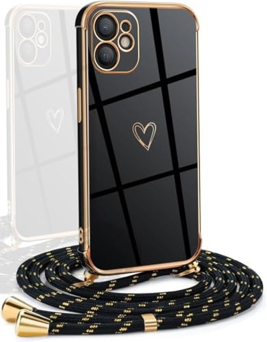 YAMCCCSE Funda para iPhone 11 con Cuerda, TPU Suave Silicona diseño de corazón con Chapado en Oro de Lujo, para Mujeres y niñas