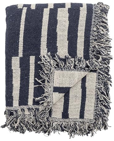 Bloomingville Hochwertige Tagesdecke 160x130 cm – Vielseitige Kuscheldecke aus recycelter Baumwolle, ideal als Sofadecke, kuschelig weich und pflegeleicht (Dunkelblau)