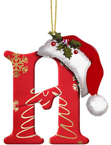 Personalized DIY Christmas Hat Letter Pendant for Tree, Xmas Alphabet Hanging Ornaments for Party Gifts (H)