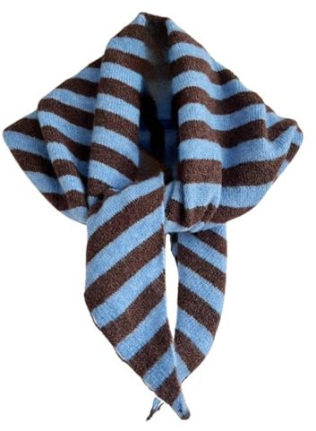 Stripe Knitted Triangle Scarf for Women - Y2k Aesthetic Headscarf Shawl Cozy Neck Warmer Versatile Head Wrap Cottagecore Streetwear Stylish Fall Winter Accessories (Blue)