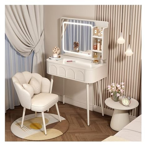 GLETSF Frisiertisch, Kleiner Frisiertisch Mit 1 Schublade Und Spiegel, Weißer Schminktisch, Luxuriöser Schreibtisch, FrisiertischBlanc-L 80cm