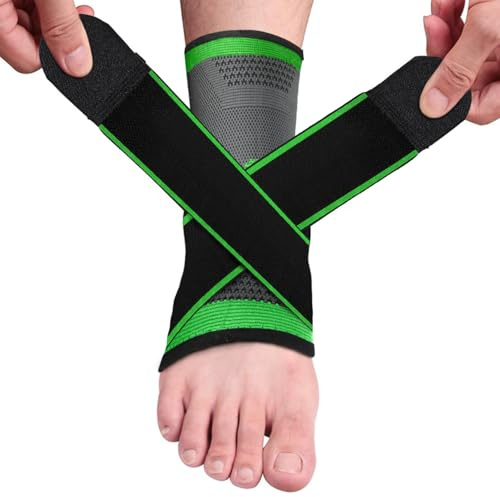NEUTYPECHIC 2 PCS Sprunggelenkbandage, Knöchelbandage Sprunggelenk Atmungsaktiv mit Beutel für Plantarfasziitis, Achillessehne, Fußbandage Sprunggelenk für Laufen Fussball, Männer und Frauen, Grün
