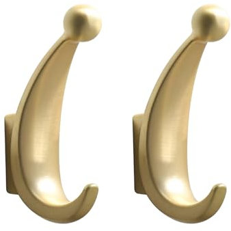 Yundoza Door Hooks Screw in, 2 Pack Metal Bathroom Towel Hook for Coat Robe Keys Clothes Bags(Brushed Gold)