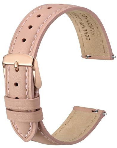 Anbeer 12mm Flat Thin Elegantes Echtes Leder Uhrenarmband, Schnellverschluss Ersatz Uhrenarmband für Frauen,Rosa mit roségoldener Schnalle