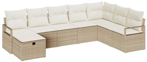 vidaXL 8-teiliges Garten-Sofaset mit Kissen in Beige & Cremeweiß – UV-beständiges, modulares Outdoor-Sitzmöbel für Terrasse, Balkon, Wohnzimmer und Lounge.