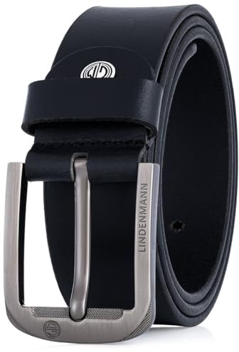 LINDENMANN Ledergürtel Herren, schwarz 33 mm Vollrindleder, casual und hochwertig verarbeitet, Jeans-Gürtel, perfekt zu Jeans