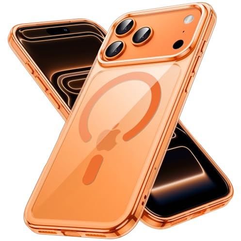 JETech Magnetisch Hülle für iPhone 17 Pro Max 6,9 Zoll Kompatibel mit MagSafe, Stoßfest Stoßfänger Handyhülle, Anti-Kratzer Transparent Rückseite (Orange)