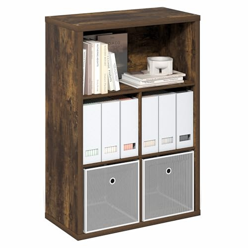 Furinno CUBICLE Book Shelf, 5-Cube Bookshelf, Cube Storage Organizer Bookcase with Closed Back, 15.3 x 29.9 x 43.3, for Living Room, Bedroom, Home Office, Amber Pine