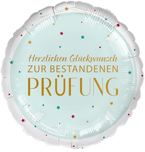 Riethmüller Premium Folienballon – Luftballon - Prüfung Bestanden - GER Folienballon verpackt 45 cm – Heliumgeeignet – Riethmüller Party Deko Riesenballon, Weiß/Blau/Gold/Rot/Blau