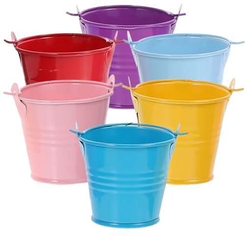BIUDECO Cubos Metálicos Pequeños de Colores Pastel Juego de 6 Piezas 56X56X4 CM Recipientes Galvanizados para Dulces Macetas para Suculentas y Decoración de Fiestas Infantiles