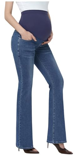 YEAHDOR Jeans Premaman Morbidi a Gamba Larga Donna Flare Jeans a Vita Alta Pantaloni a Zampa di Elefante Pantaloni a Palazzo per La Gravidanza Jeggings alla Moda