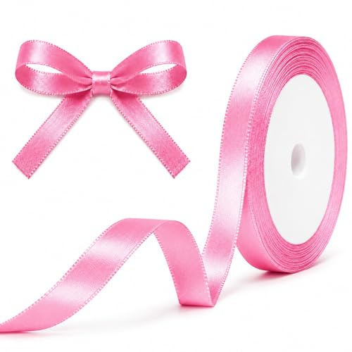 XEANCO 10mm Satin Ribbon, Polyester Ribbon, Enhance Your Crafts & Celebrations, Best for Gift Wrapping, Decorations, Wedding Car Ribbon, Ribbons for Crafting & Bows (Pink)