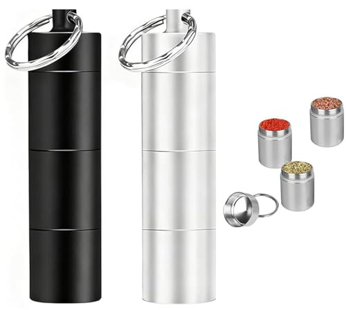 JOYOLA 2 PCS Mini Aluminum Spice Dispensers, Small Spice Jar Set, Mini Salt Tin Portable Aluminum Spice Tin Boxs for Cooking, Camping, Outdoor Activities