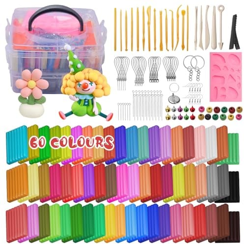 TOSUTO Polymer Clay,60 Farben Kit,Oven Bake Modeling,Creative Polymer Clay Kit mit Sculpting Tools und Schmuck Zubehör,ungiftig, Ideal DIY Geschenke für Erwachsene und Jugendliche