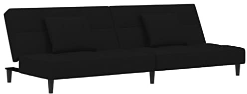 XHNIFBN Schlafsofa 2-Sitzer Schwarzer Samt 200 x 84,5 x 69 cm, platzsparendes Mini Sofa mit Liegefunktion und 2 Kissen, Modernes Design für Wohnzimmer, Studio, Jugendzimmer und kleine Räume