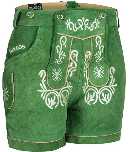 PAULGOS Damen Trachten Lederhose + Träger, Echtes Leder, Kurz in 8 Farben Gr. 34-50 M2, Damen Größe:42, Farbe:Grün