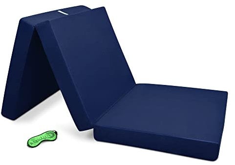 Beautissu Klappmatratze Gästebett klappbar 60x190 cm Faltmatratze Gästematratze faltbar Reisematratze Klappbett Gäste Matratze – Campix Camping Matratze Tragegriff Bodenmatratze waschbar Dunkelblau