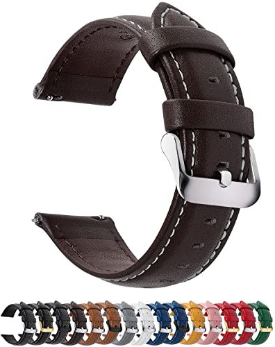 Fullmosa 12 Farben Uhrenarmband, Axus Serie Lederarmband Ersatz-Watch Armband mit Edelstahl Metall Schließe für Herren Damen 14/16/18/19/20/22/24mm,Schwarz 20mm