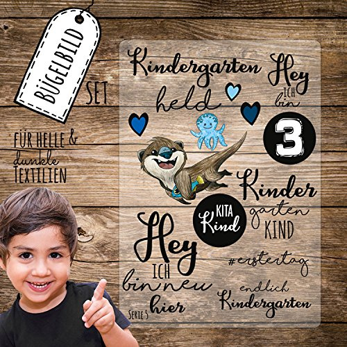 ilka parey wandtattoo-welt Bügelbilder Kindergarten Set mit Otter & Sprüche Applikation Kita Bügelbild Bügelmotiv Aufbügelbilder bb116