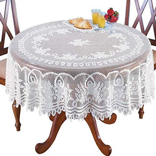 Sourcemall Tischdecke, Spitze, Blumenmuster, Weiß, Polyester, 180 cm