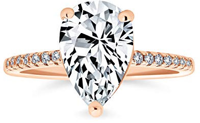 Bague Fiançailles En Forme Poire 2,5 Carats Avec Une Pierre Solitaire En Forme Goutte D'Eau AAA CZ Pour Femmes Avec Une Bande 1 MM En Zircone Cubique Plaquée Or Rose .925 En Argent Sterling