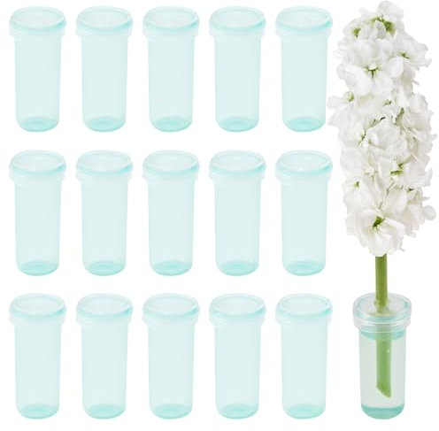 WANDIC Blumen-Wasserröhrchen, 100 Stück, transparente Fließröhrchen aus Kunststoff mit Kappen für Blumenarrangements, 4,1 x 1,5 cm