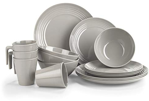 Moritz Toffee Design Tafelgeschirr aus Melamin Campinggeschirr Geschirr 16 bis 32 teilig für 4 Personen Camping (Design/Set wählbar) Picknickgeschirr